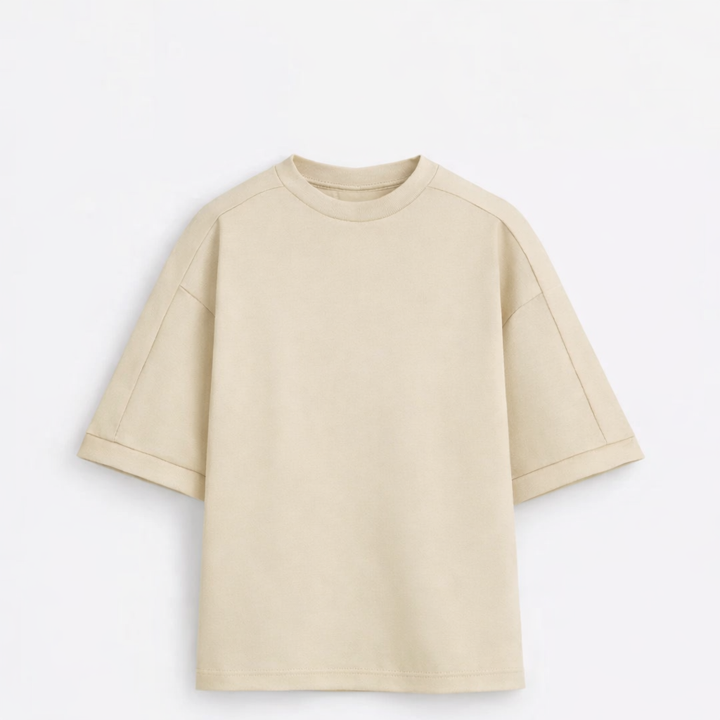 Beige t-shirt on a light gray background