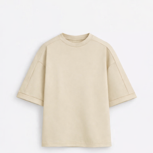 Beige t-shirt on a light gray background